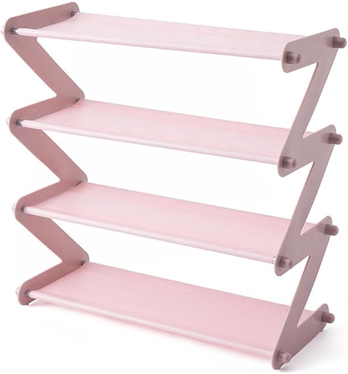 4 Tier Foldable Shoe Rack Organizer Free Standing Shoe Rack for Closet Front Door Living Room Entryway, Simple Installation (Pink)