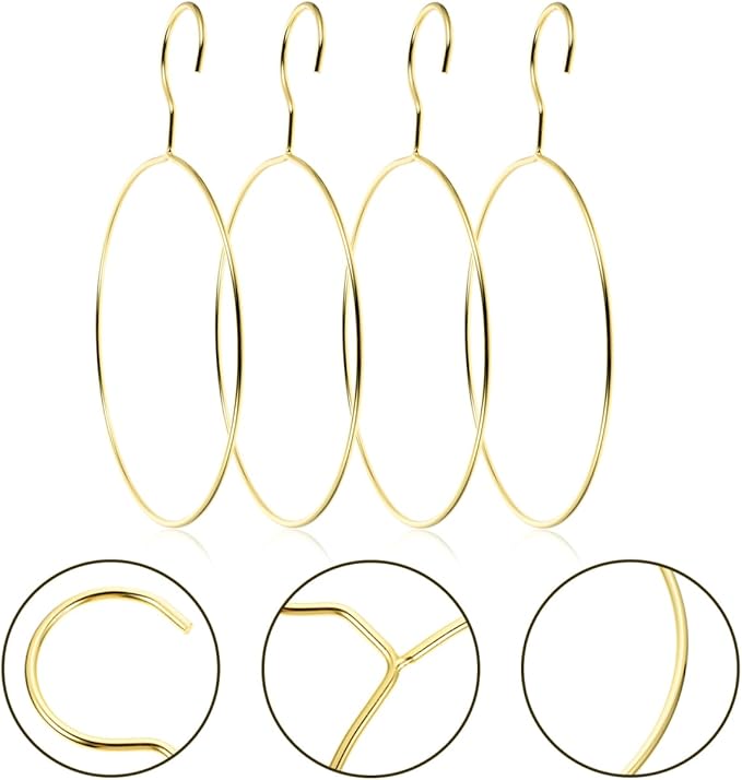 PRETYZOOM 4Pcs Golden Scarf Hangers for Closet Organization, Metal Belt and Scarf Holder Rings, Space-Saving Clothes Organizer for Ties, Belts, Scarves, and Accessories