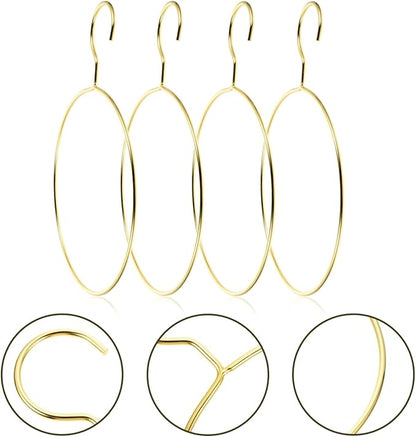 PRETYZOOM 4Pcs Golden Scarf Hangers for Closet Organization, Metal Belt and Scarf Holder Rings, Space-Saving Clothes Organizer for Ties, Belts, Scarves, and Accessories