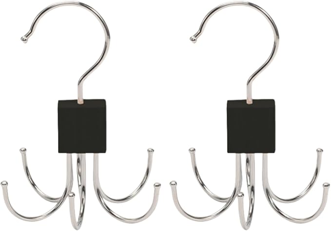 2Pcs Multifunction Belt Hanger, 360° Rotatable Belt Organizer | Hold Up to 24 Belts – Hanging Holder Storage Hook for Belt, Bra, Tie, Scarf, Purse & Tank Tops, Silver