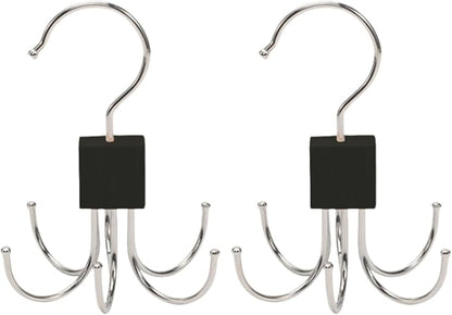 2Pcs Multifunction Belt Hanger, 360° Rotatable Belt Organizer | Hold Up to 24 Belts – Hanging Holder Storage Hook for Belt, Bra, Tie, Scarf, Purse & Tank Tops, Silver