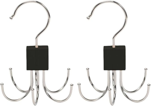 2Pcs Multifunction Belt Hanger, 360° Rotatable Belt Organizer | Hold Up to 24 Belts – Hanging Holder Storage Hook for Belt, Bra, Tie, Scarf, Purse & Tank Tops, Silver