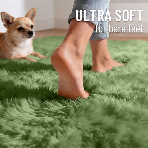 OLANLY Area Rugs for Living Room Bedroom, Machine Washable 4x5.9 ft Soft Fluffy Shaggy Bedside Rug, Indoor Floor Carpet for Kids Girls and Boys, Dorms, Nursery Rooms, Home Decor Aesthetic, Green - Image 4