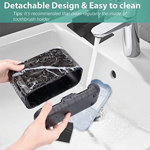 Boperzi Black Toothbrush Holder for Bathroom Toothpaste Organizer Countertop, Detachable Anti-Slip Marble Toothpaste Storage Caddy 6 Slots with Drainage Holes for Makeup Brush Razor Stand - Image 2