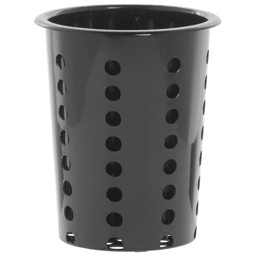 HUBERT Flatware Cylinder Round Perforated Black Plastic Set of 3 4 1/2"Dia x 5 1/2"H