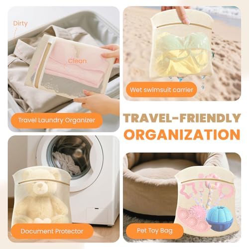 ABRRLO 4Pcs Large Cotton Mesh Laundry Bags for Delicates,Breathable Mesh Garment Bag for Washing Machine,Travel Wash Bags with Zipper for Bras,Underwear,Socks,Clothes,Laundry Dorm Room Essentials(L) - Image 6