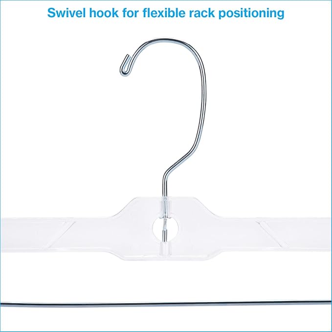 SSWBasics 14 Inch Clear Plastic Skirt Hangers and Pants Hangers with Clips - Pack of 20 Durable Hangers with Clips for Skirts and Pants