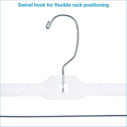 SSWBasics 14 Inch Clear Plastic Skirt Hangers and Pants Hangers with Clips - Pack of 20 Durable Hangers with Clips for Skirts and Pants