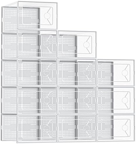 DUMOS Shoe Storage Boxes, 12-Pack Stackable Clear Shoe Containers with Lids, Display Sneaker Case Organizer for Closet, Under Bed, Entryway,White, Fit Size 11 by DumosLifestyle