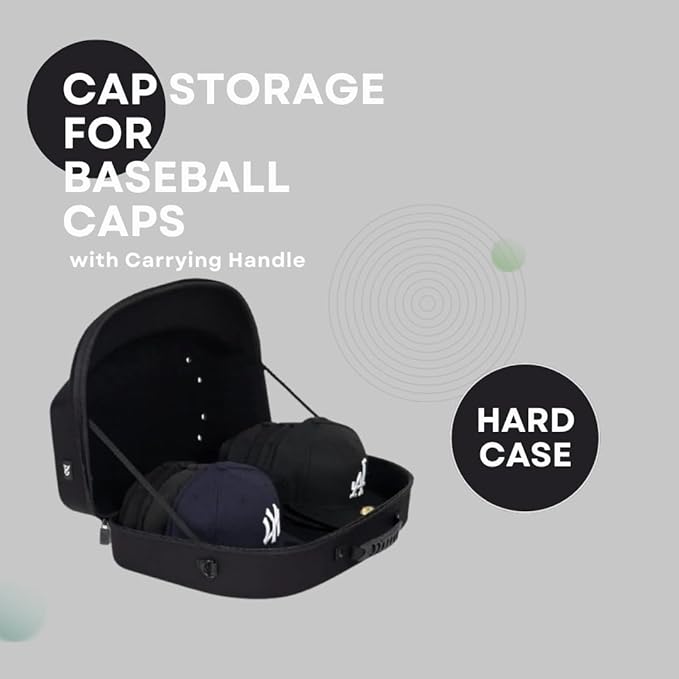 Homiegear Cap Carrier Case - Nylon and Crush-Proof Neoprene - Spacious Storage for Hats, Snap Back and Fitted Caps - Fits up to 14 Headwear - Removable Shoulder Strap, Eyelets for Ventilation – Black