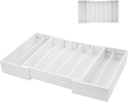 MinBoo Bamboo Drawer Organizer - Expandable K Cup & Pods Holder, Coffee Pod Storage, Tea Organizer, Versatile Kitchen Accessory Organization and Storage,White