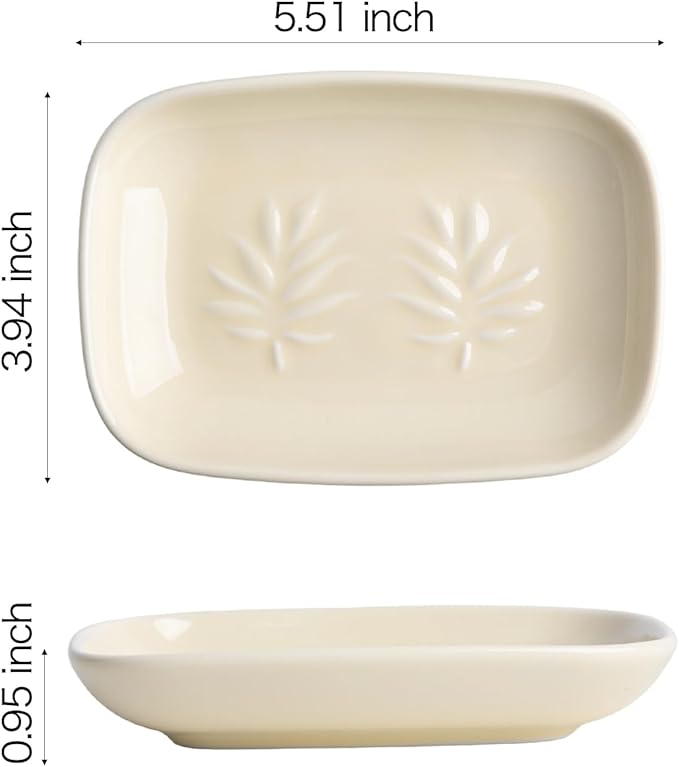 Ceramic Soap Dish for Bathroom and Kitchen, Non-Slip Bar Soap Holder with Fast Drain Design, Soap Saver Tray for Sink,Yellow