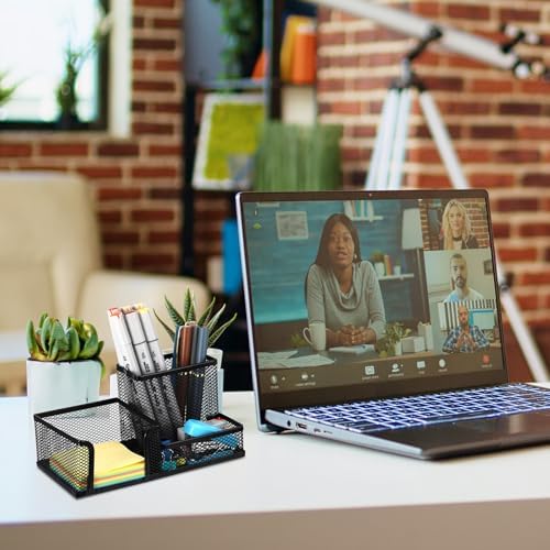 Lemecima 6 Pieces Pen Holder for Desk Mesh Metal Pencil Holders Pen Cup Marker Desk Caddy with Sticky Notes Organizer for Office Supplies Workspace School Home Black - Image 7