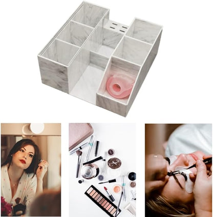 Eyelash Beauty Organizer, Acrylic Eyelash Grafting Tool Storage Beauty Tool W/Tweezers Holder Display Boxes for Home Eyelash Salon (Marble White)