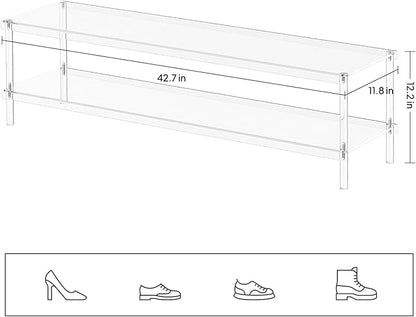 Aquiver Acrylic Long Shoe Rack - 2 Tier Shoe Organizer for Closet- Wide Shoe Shelf Clear Shoes Rack for Entryway, 42.7'' L x 11.8'' W x 12.2'' H, Easy Assembly & Clean