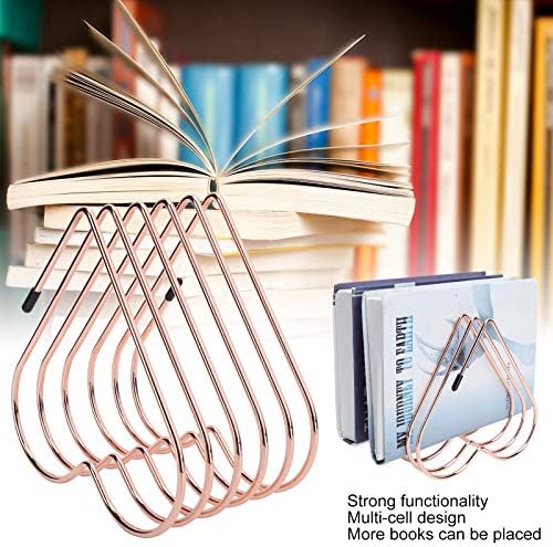 Metal Bookends - Heart Shaped Telescopic Decorative Bookends Book Shelf Files Folder Stand Desktop Book Organizer Storage Rack Book Stand for Home Office Bedroom Library(Rose Gold) - Image 3