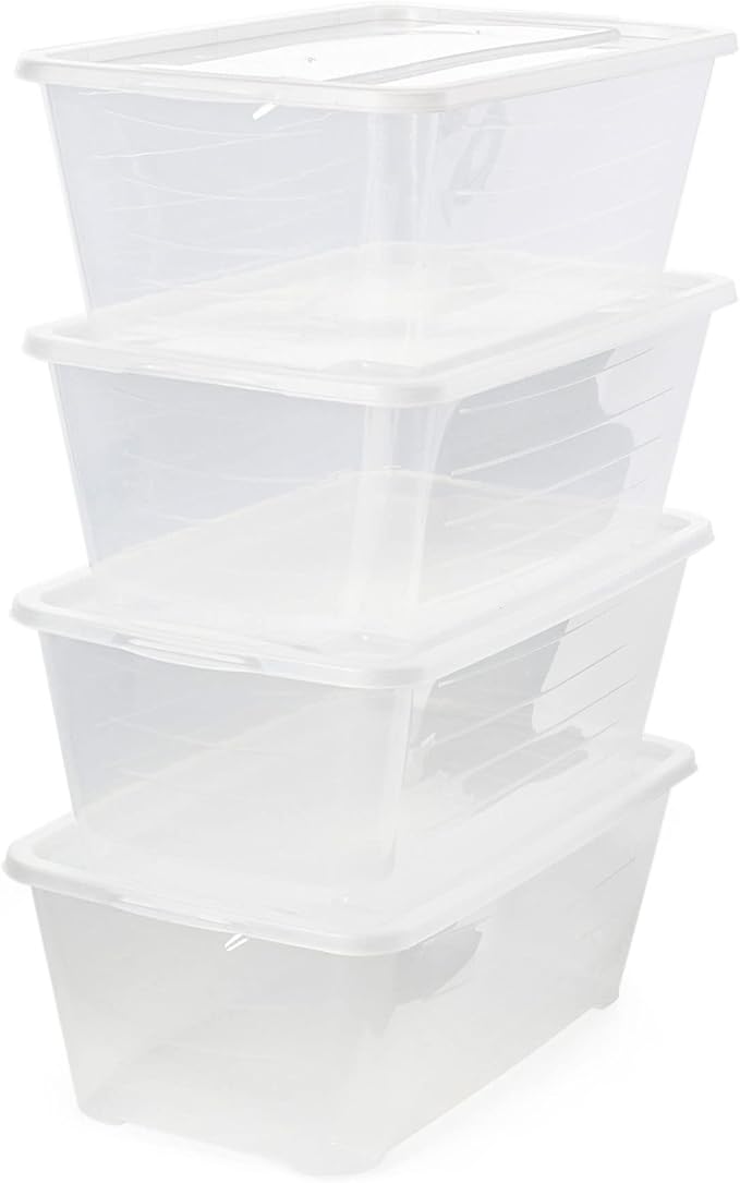 Life Story 6 Quart Small Rectangular Clear Plastic Lidded Storage Shoe Box for Home and Closet Organization, 4 Pack