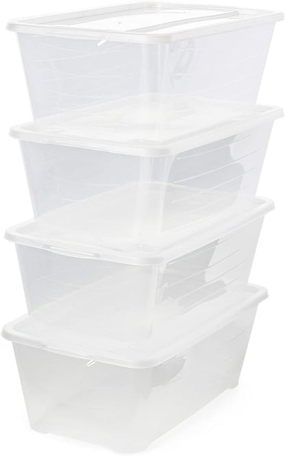 Life Story 6 Quart Small Rectangular Clear Plastic Lidded Storage Shoe Box for Home and Closet Organization, 4 Pack
