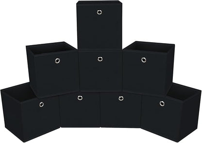 Foldable Storage Cubes Bins ,11 Inch Cloth Storage Cube Fabric Storage Box Cubes Organizer Baskets with Handles for Home Organizer Set of 8 (Black)