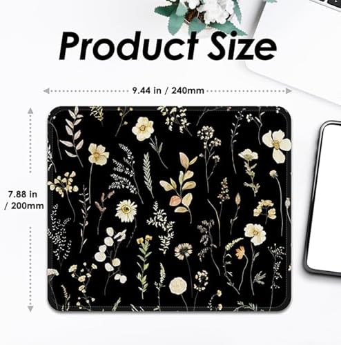 FROGIGO Mouse Pad with Stitched Edges - Dark Floral Mousepad for Women, 9.25 x 7.75 inch Washable Square Desk Pad, Non-Slip Rubber Base, Office Home Laptop Accessories - Midnight Botanical - Image 3