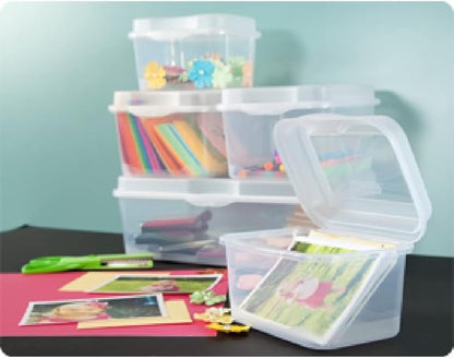 Sterilite FlipTop, Stackable Small Storage Bin with Hinging Lid, Plastic Container to Organize Desk at Home, Classroom, Office, Clear, 1-Pack