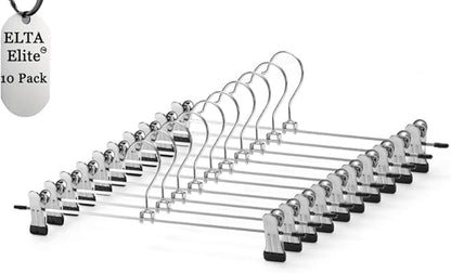 10 Pack Pant/Skirt Hangers Set with Clips