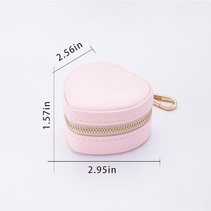 Heart Shape Ring Holder Keychain, Mini Travel Jewelry Case for Wedding Ring, Sports & Vacation, Portable Zipper Clutch Organizer for Earrings Necklace, Premium Gift for Women Girls (Pink)