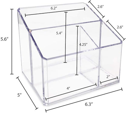 Isaac Jacobs Clear Acrylic 3-Compartment Organizer, Remote Holder & Multi-Functional Makeup, Brush, Pen & Pencil Storage Solution, for The Home, Bathroom, Office, Child’s Desk (3-Section, Clear)