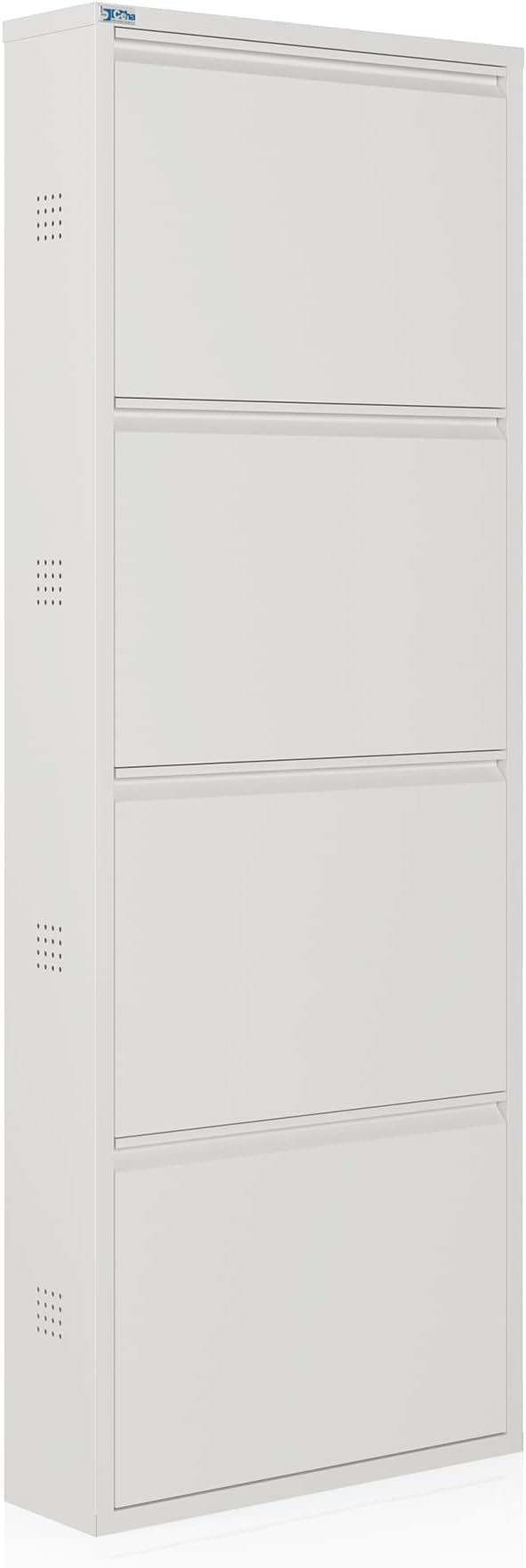 CEHA 4 Tier Metal Shoe Cabinet with Cover, Durable Shoe Storage Organizer for Entryway, Space Saving Shoe Shelf Closet with Side Ventilation Holes, 5.91" x 53.5" x 19.68", White