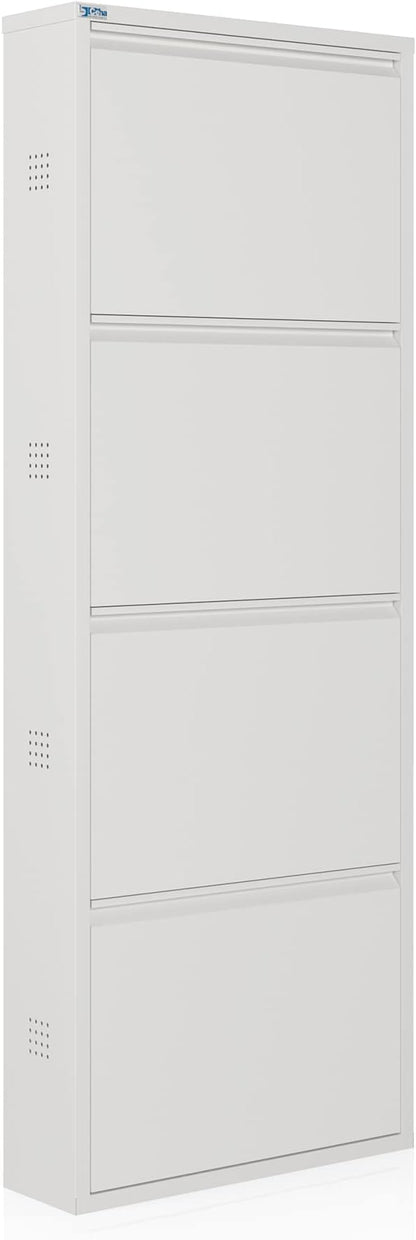 CEHA 4 Tier Metal Shoe Cabinet with Cover, Durable Shoe Storage Organizer for Entryway, Space Saving Shoe Shelf Closet with Side Ventilation Holes, 5.91" x 53.5" x 19.68", White