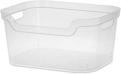 Sterilite 7 x 11 x 14.25 Inch Polished Open Scoop Front Storage Bin with Comfortable Carry Through Handles for Household Organization, Clear (12 Pack)