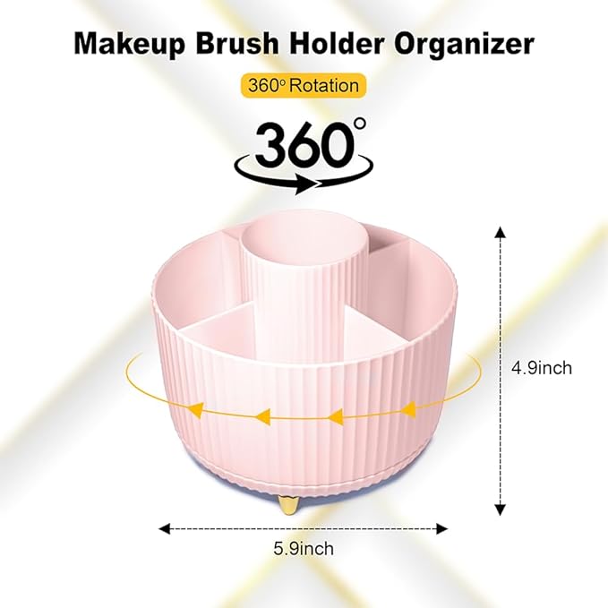 WILL OAK Makeup Brush Organiser - Large Compartment Cosmetic Organizer -Eyeliner, Nail Polish, Art Supply, Bathroom Vanity Desktop Organizer (Pink)