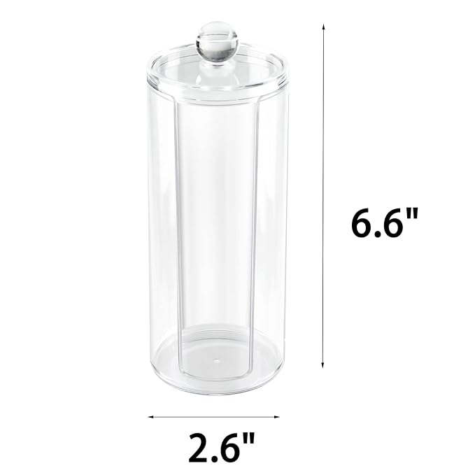 Acrylic Cotton Rounds Holder with Lid for Vanity, Facial Makeup Remover Pads Organizer, Clear Round Cosmetic Storage Display Cases