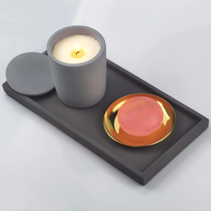 FREELOVE Concrete Decorative Trays for Perfume Cosmetic Bottles Jewelry Jar Candle, Cement Serving Tray for Bathroom Vanity Counter Coffee Table Toilet Tank (Dark-Grey, Rectangle 5.3''X11'')