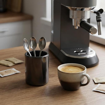 Stainless Steel Cocktail Pick Holder – Mini Black Minimalist Metal Utensil Holder for Fruit Forks & Toothpicks, Coffee Spoon Holder for Home Bar & Espresso Station