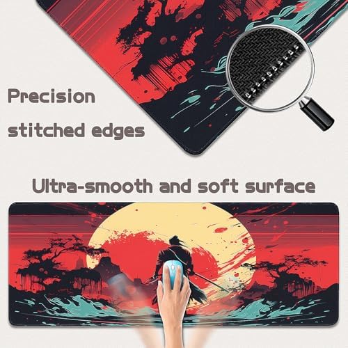Gaming Mouse Pad - (31.5"×11.8") Japanese Samurai Large Mouse Pads for Desk - Desk Mat for Keyboard and Mouse with Non-Slip Base, Desks Pad Matfor Game/Office & Home - Image 2