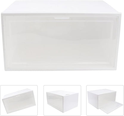 Zerodeko Stackable Sneaker Storage Box Flip Lid, White 33.5×24.5×17.5cm Pp Plastic Shoe Organizer for Home and Closet