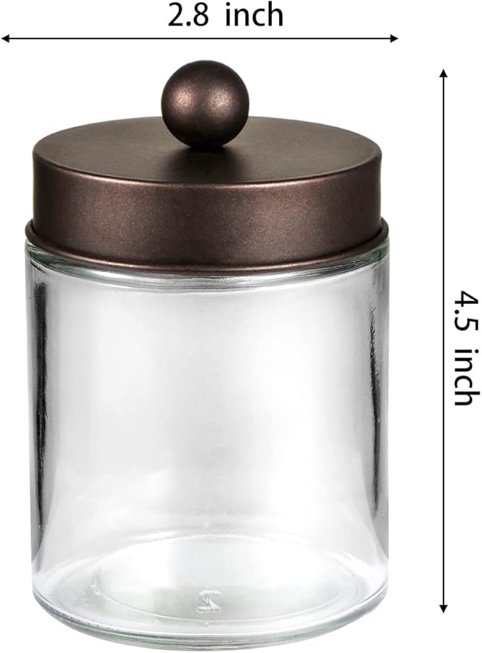 Apothecary Jar Canisters Bathroom Vanity Organizer - Qtip Holder Storage Organizer Countertop -Stainless Steel Lids &Cute Stickers for Qtips,Cotton Swabs,Makeup Sponges,Floss(3 Pack) (Bronze)