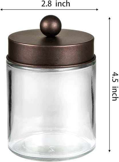 Apothecary Jar Canisters Bathroom Vanity Organizer - Qtip Holder Storage Organizer Countertop -Stainless Steel Lids &Cute Stickers for Qtips,Cotton Swabs,Makeup Sponges,Floss(3 Pack) (Bronze)