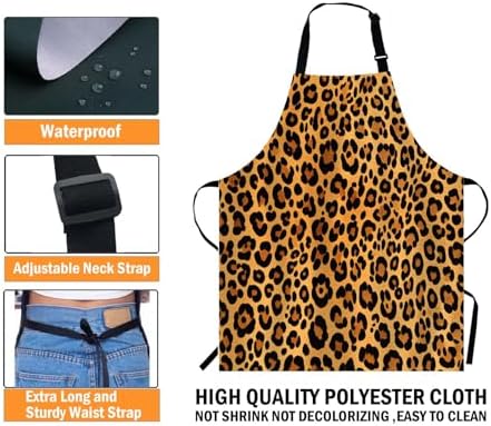 WONDERTIFY Leopard Print Apron,Wild Animal Leopard Skin Cheetah Pattern Bib Apron with Adjustable Neck for Men Women,Suitable for Home Kitchen Cooking Waitress Chef Grill Bistro Baking BBQ Apron - Image 3