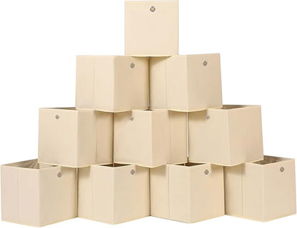 Foldable Storage Cubes Bins ,11 Inch Cloth Storage Cube Fabric Storage Box Cubes Organizer Baskets with Dual Handles for Home Organizer Set of 10 (Creamy-White)
