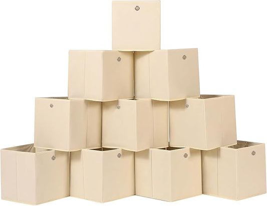 Foldable Storage Cubes Bins ,11 Inch Cloth Storage Cube Fabric Storage Box Cubes Organizer Baskets with Dual Handles for Home Organizer Set of 10 (Creamy-White)