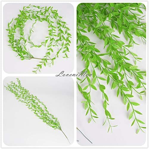 Artificial Vines, 10 Pack Hanging Ivy Fake Weeping Willow Greenery Leaves Plastic Plants Faux Garland Vine UV Resistant for Indoor Outdoor Garden Door Wall Baskets Wedding Party Decoration - Green - Image 3