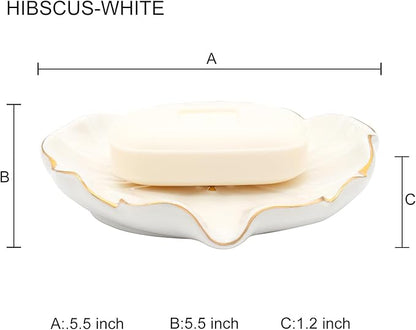 Elegant Bathroom Soap Dish, Inspired by Nature Hibiscus Flower, Ceramic Soap Dish Holder, Self-Draining and Multiple Styles for Bathroom Kitchen Accessories