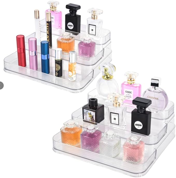 2 Pack Perfume Display Mini Perfume Organizer & Mini Scented Oils Organizer Vanity Display Case, 3 Tiers Perfume Cabinet for perfume shelf Clear Acrylic Display Case a Great Storage Helper at Home