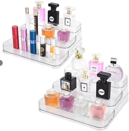 2 Pack Perfume Display Mini Perfume Organizer & Mini Scented Oils Organizer Vanity Display Case, 3 Tiers Perfume Cabinet for perfume shelf Clear Acrylic Display Case a Great Storage Helper at Home