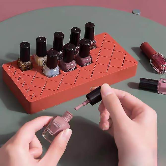 Silicone Lipstick Organizer 18+6 Slots, Lipstick Holder Stand Square Nail Polish Rack for Brush Lip Eye Stick Nail Polish Brushes Eyebrow, Wine Red