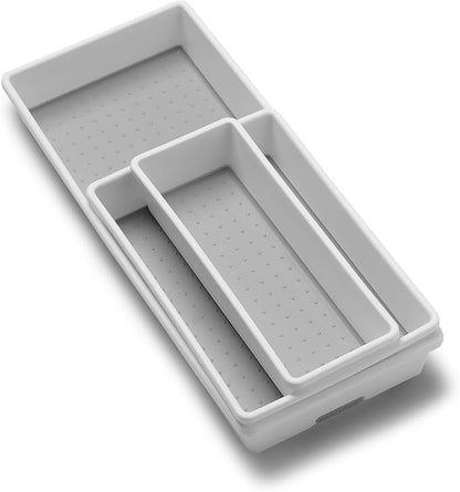 madesmart 3 Bin Drawer Organizer Set, Multi Purpose Storage for Utensils, Office & Bathroom, Organizer for Cutlery, Peeling Tools, Spatulas, Soft Grip Lining, Durable & Easy to Clean, White