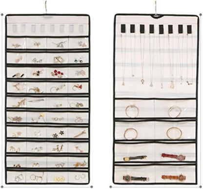 ONEPEACE Hanging Jewelry Organizer: Necklace & Earring Holder with Pockets for Closet, Wall or Door (Beige)