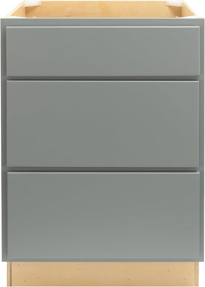 Quicklock RTA (Ready-to-Assemble) | Base Kitchen Cabinets - Shaker Style | Made in America (Magnetic Gray, 24" W x 34.5" H x 24" D 3 Drawer Pots and Pans)